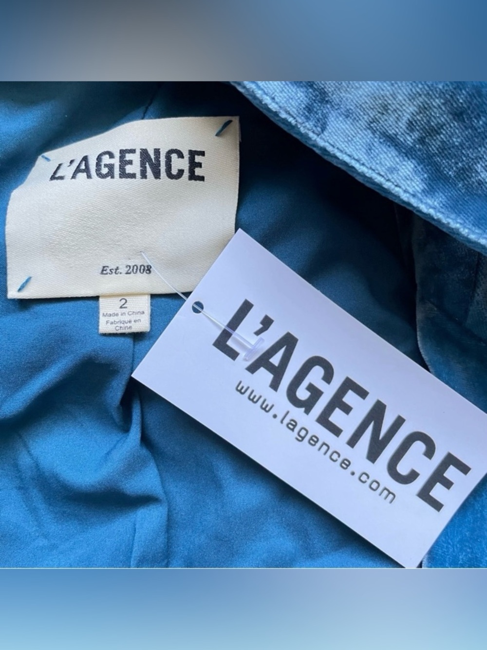 L’Agence Kenzie Velvet Blazer Cortez Blue Size 2 Double Breasted NWT - Picture 16 of 16